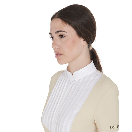 Women's slim fit pleated cotton polo shirt