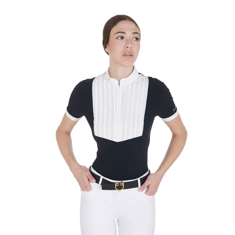 Women's slim fit pleated cotton polo shirt