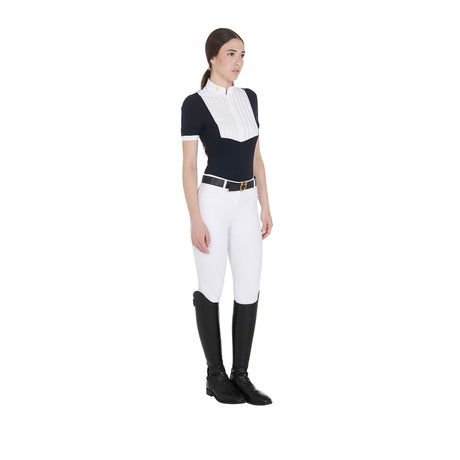 Women's slim fit pleated cotton polo shirt