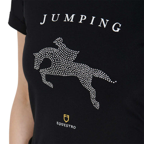 Equestro Women's Slim Fit T-Shirt Jumping With Rhinestone #colour_back