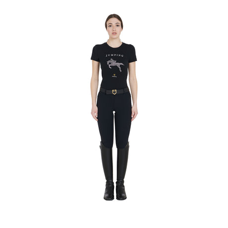 Equestro Women's Slim Fit T-Shirt Jumping With Rhinestone #colour_back