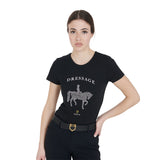 Equestro Women's Slim Fit T-Shirt Dressage With Rhinestone #colour_black