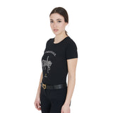 Equestro Women's Slim Fit T-Shirt Dressage With Rhinestone #colour_black