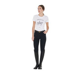 Equestro Women's Slim Fit T-Shirt Dressage With Rhinestone #colour_white