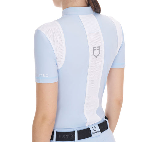 Equestro Women's Slim Fit Training Polo Shirt with Mesh Inserts #colour_blue