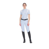 Equestro Women's Slim Fit Training Polo Shirt with Mesh Inserts #colour_blue