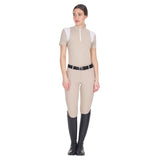 Equestro Women's Slim Fit Training Polo Shirt with Mesh Inserts #colour_beige