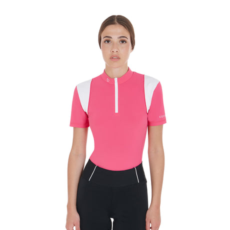 Equestro Women's Slim Fit Training Polo Shirt with Mesh Inserts #colour_fucsia
