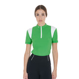 Equestro Women's Slim Fit Training Polo Shirt with Mesh Inserts #colour_green