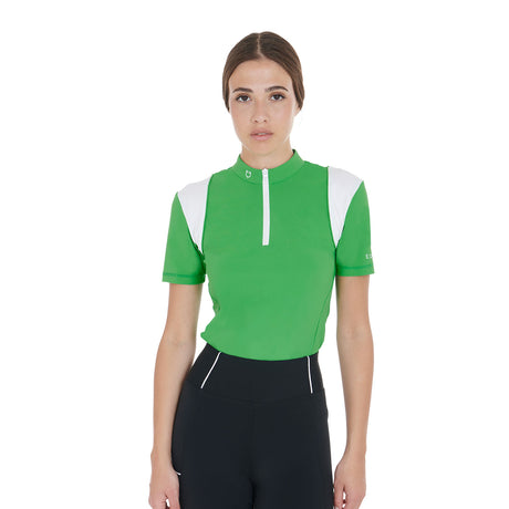 Equestro Women's Slim Fit Training Polo Shirt with Mesh Inserts #colour_green