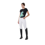 Equestro Women's Slim Fit T-Shirt With Abstract Horse Print #colour_black