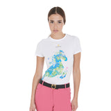 Equestro Women's Slim Fit T-Shirt With Abstract Horse Print #colour_white