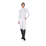 Equestro Women's Slim Fit Competition Polo Shirt Rhinestones #colour_white