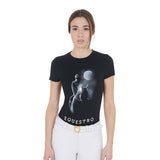 Equestro Women's Slim Fit T-Shirt Moonlight Print #colour_black