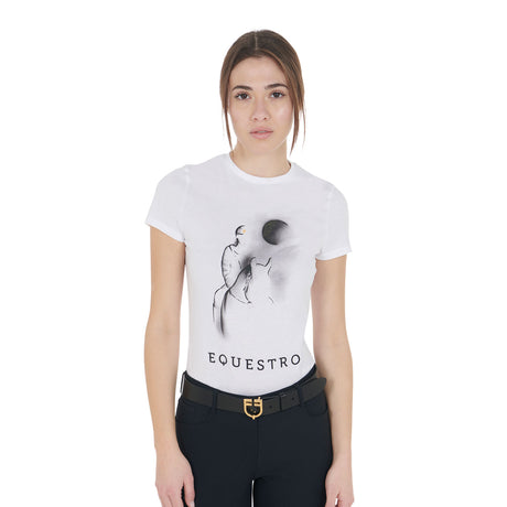 Equestro Women's Slim Fit T-Shirt Moonlight Print #colour_white