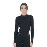 Equestro Women's Technical Training Polo Shirt with Rhinestone Details #colour_black