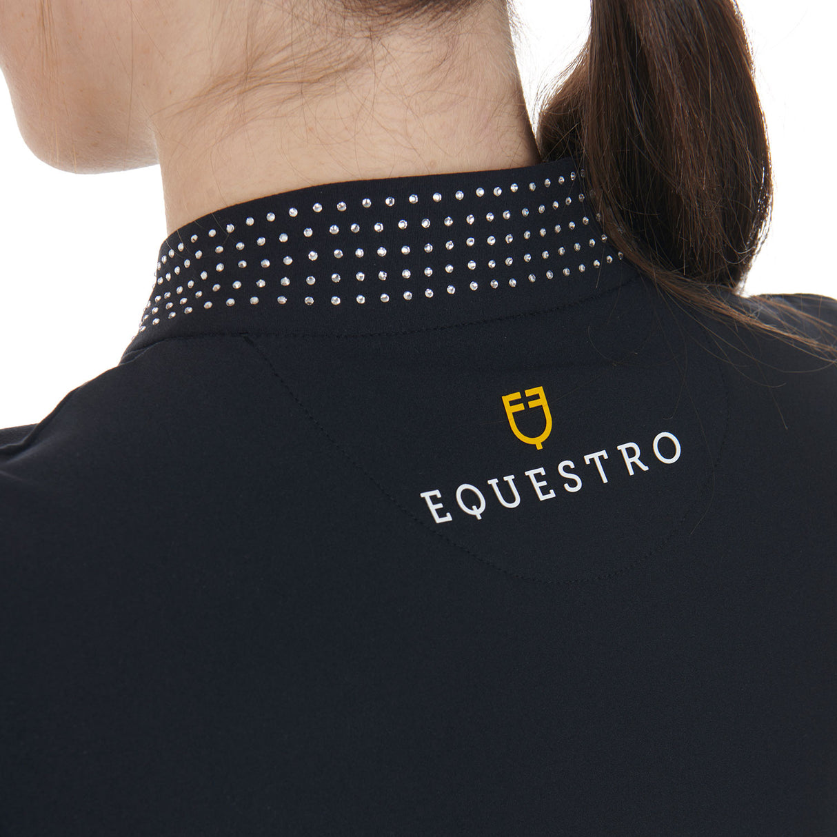Equestro Women's Technical Training Polo Shirt with Rhinestone Details #colour_black