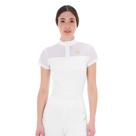 Equestro Women's Training Polo Shirt With Mesh Inserts #colour_white
