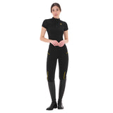 Equestro Women's Slim Fit Leggings with Micro Mesh Inserts #colour_black