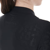 Equestro Women's Training Polo Shirt in Stretch Technical Fabric #colour_black