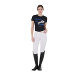 Equestro Women's Slim Fit Cotton T-Shirt Ready To Jump Print #colour_black