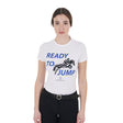 Equestro Women's Slim Fit Cotton T-Shirt Ready To Jump Print #colour_white