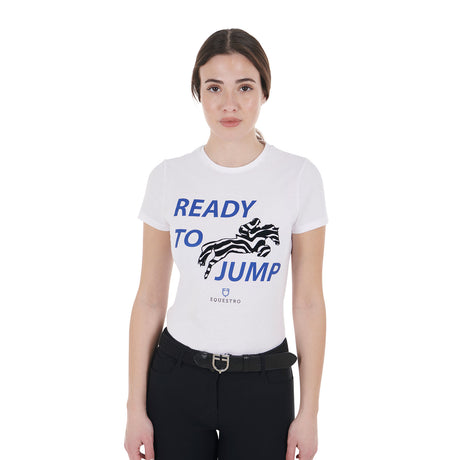 Equestro Women's Slim Fit Cotton T-Shirt Ready To Jump Print #colour_white