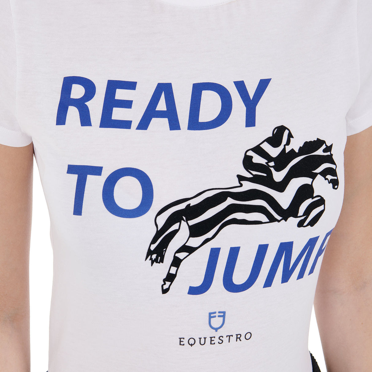 Equestro Women's Slim Fit Cotton T-Shirt Ready To Jump Print #colour_white