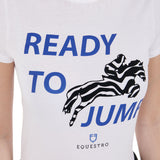 Equestro Women's Slim Fit Cotton T-Shirt Ready To Jump Print #colour_white