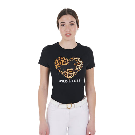 Equestro Women's Wild & Free Slim Fit Cotton T-Shirt #colour_black