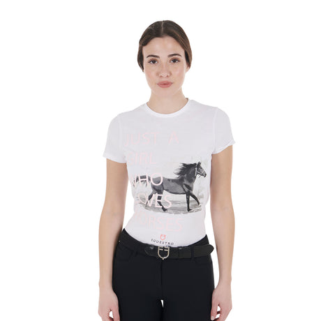 Equestro Women's Horse Lover Cotton T-Shirt #colour_white