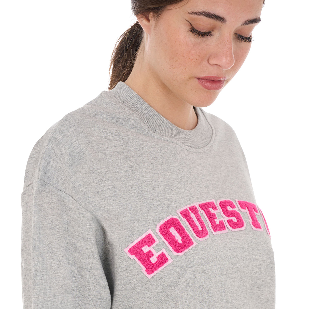 Equestro Women's Crewneck Sweatshirt With Sponge Lettering #colour_grey-fucsia