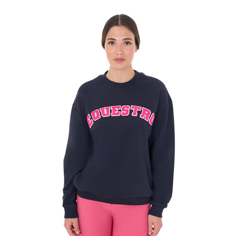 Equestro Women's Crewneck Sweatshirt With Sponge Lettering #colour_blue-fucsia