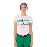 Equestro Women's Stripe Horse Club Cotton T-Shirt #colour_white