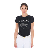 Equestro Women's Cannes Cotton T-Shirt With Rhinestones #colour_black