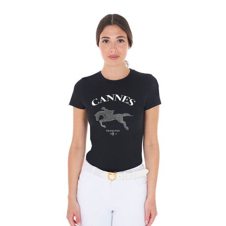 Equestro Women's Cannes Cotton T-Shirt With Rhinestones #colour_black