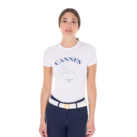 Equestro Women's Cannes Cotton T-Shirt With Rhinestones #colour_white