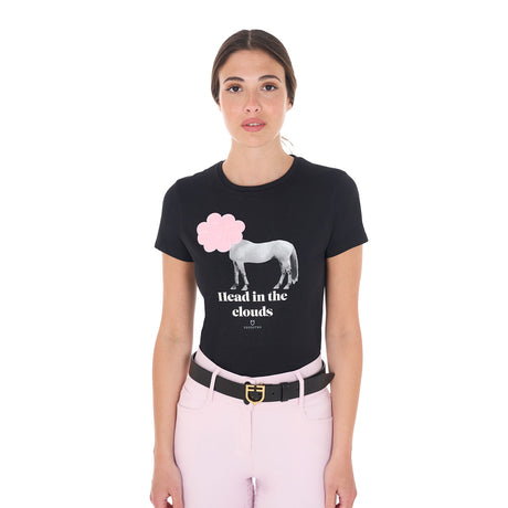 Equestro Women's Head In The Clouds Cotton T-Shirt #colour_black