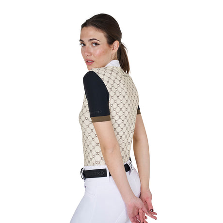 Women's short-sleeved competition polo shirt with monogram print