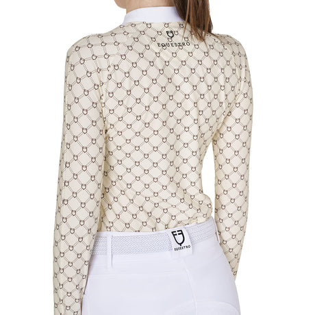 Women's long-sleeved competition polo shirt with monogram print