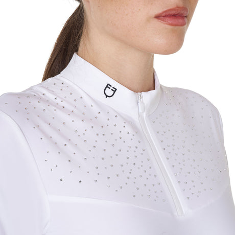 Women's long-sleeved competition polo shirt with rhinestones