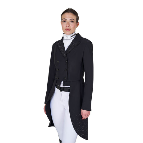 Women's tailocoat in technical fabric with rhinestones