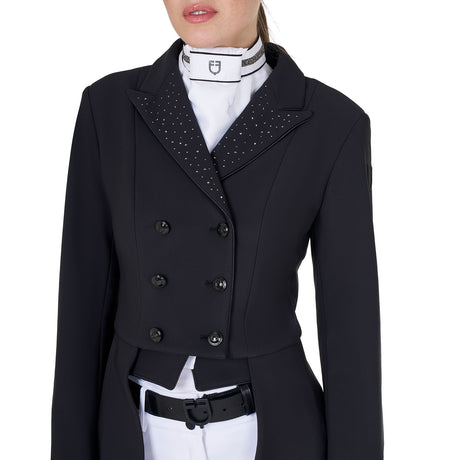 Women's tailocoat in technical fabric with rhinestones