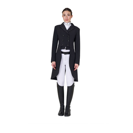 Women's tailocoat in technical fabric with rhinestones