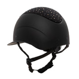 Equestro Matt Helmet With Wide Visor And Rhinestone Logo Homologation En 1384-2023 #colour_black