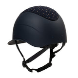 Equestro Matt Helmet With Wide Visor And Rhinestone Logo Homologation En 1384-2023 #colour_blue