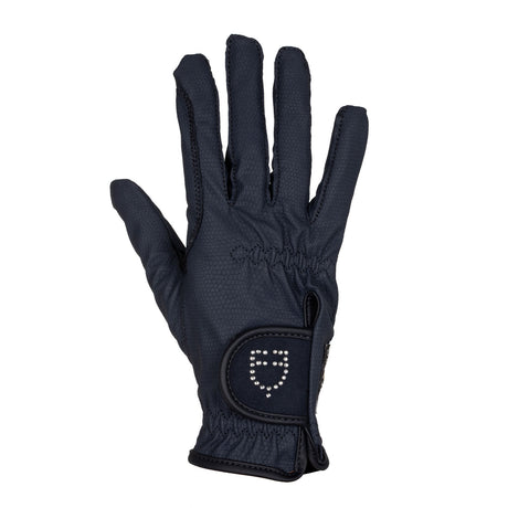 Equestro Women's Gloves In Soft Technical Fabric With Glitter Logo #colour_blue
