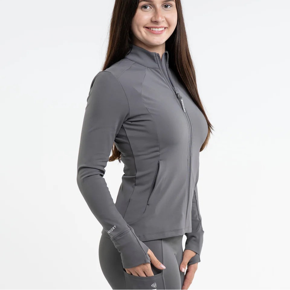 EQUIDRY Women's Water Repellent Zip up Top #colour_grey-white