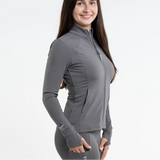 EQUIDRY Women's Water Repellent Zip up Top #colour_grey-white