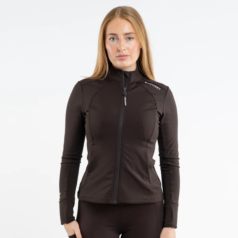EQUIDRY Women's Water Repellent Zip up Top #colour_brown-white